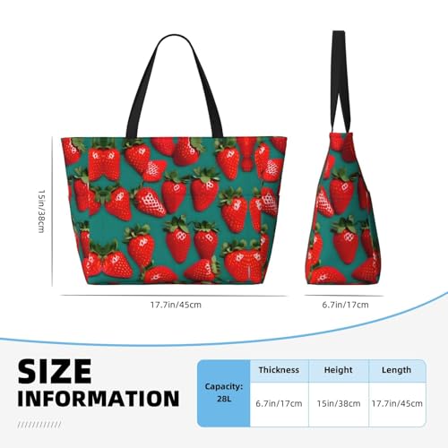 Many Strawberry Print Large Waterproof Beach Bag For Women With Zipper And Pockets For Travel Vacation4