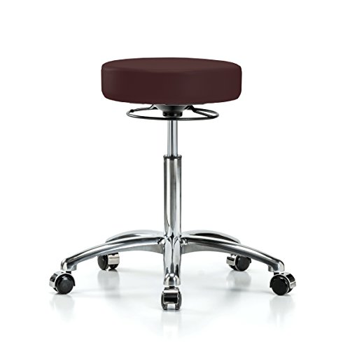 Image of Perch Chrome 360 Degree Height Adjustable Swivel Stool | Medium Bench Height 20.5-28 inch | Burgundy Fabric