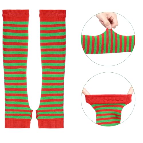 Image of Tongcloud Women's Striped Knee High Socks, Over Knee Thigh High Socks, Arm Warmer and Fingerless Gloves Set