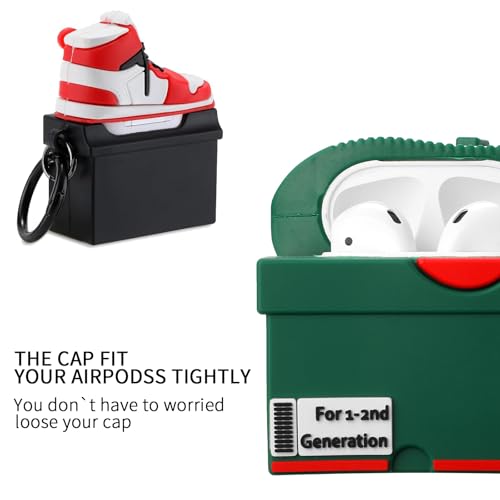 Image of [2Pack] Gedicht for Apple Airpods 2nd Generation Case Cover, Cute Cartoon Shoe Box Soft Silicone Protective Cases for AirPods 1&2 Case with Keychain for Women Men, Red+Green