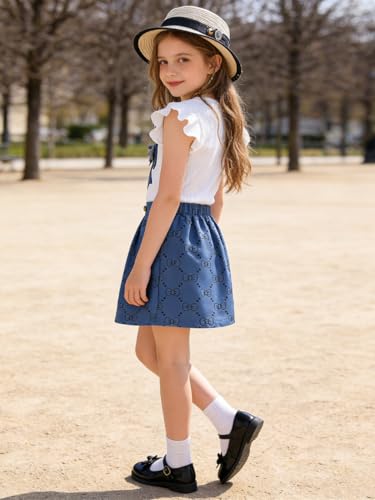 Image of Azmxynol Toddler Girls Clothes Cap Sleeve T-Shirt + Bowknot Print 2pcs Summer Shorts Outfit Set For Girls, Size 4-8 Years