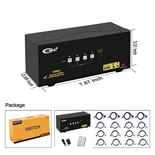 image for CKL Quad Monitor HDMI KVM Swtich 4 Port 4K@30Hz, 4x4 Keyboard Video Mo