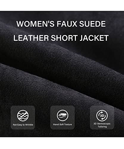 image for Bellivera Women's Faux Suede Leather Jacket Motocycle Sherpa-Lined Coa