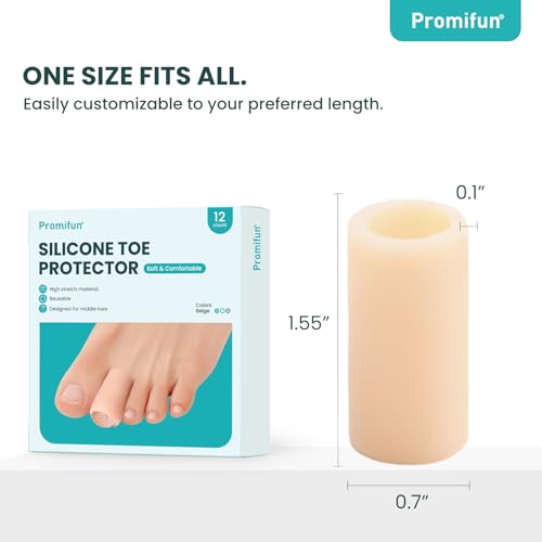 Image of Silicone Toe Protectors - 12 Pack Silicone Toe Sleeve for Hammer Toes, Corns, Calluses, Blisters - Soft Gel Toe Tube Pads for Pain Relief(Beige)