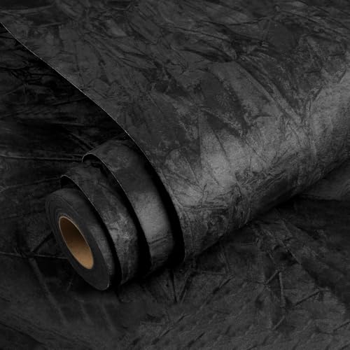 YENHOME Schwarze Klebetapete Selbstklebend Wand Samtstoff Tapete Selbstklebend 40x200cm Tapete für Zimmer Schwarze Samt Schmuckschatullen Wände Tapeten Schlafzimmer Klebefolie für Schrank Wohnzimmer