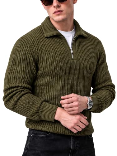 Image of Kvetoo Mens Woolen Sweater for Man Winter Quarter Zipper Knit Sweater Full Sleeve Office Wear Pullover