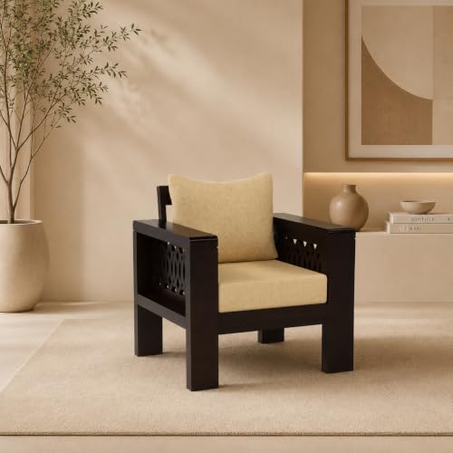 Image of NATRAJ ART & CRAFT Sheesham Wood 1 Seater Sofa Set for Living Room | Wooden Sofa Set for Living Room Furniture (1 Seater, Walnut Finish)
