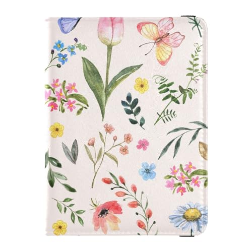 Custodia per passaporto per donne e uomini custodia per da viaggio con blocco RFID fiori e foglie primaverili Fiori di campo e foglia di primavera Taglia unica Casual