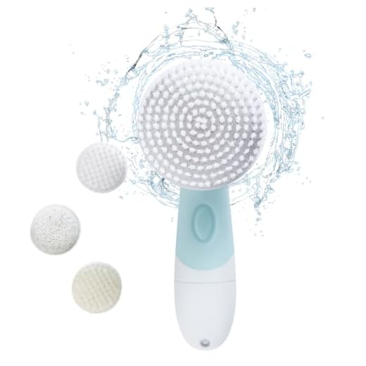 Duvolle Facial Cleansing Brush, Radiance Spin-Care System, Portable 7-Inch Waterproof Face and Body Spin Brush with 4 Brush Heads for Deep Skin Cleansing, Gentle Exfoliating and Removing Blackhead