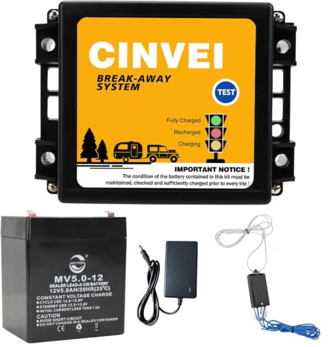 CINVEI Trailer Brakes Breakaway Kit with Charger LED Indicator Switch 12V 5AH Battery for Trailer Caravan