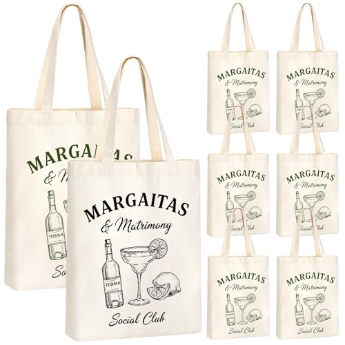Aliceset 8 Pcs Love on The Lake Bachelorette Party Decor Bridesmaid Tote Bags Canvas for Bachelorette Gift Bags Bridal Shower(Black Green Margaritas & Matrimony)