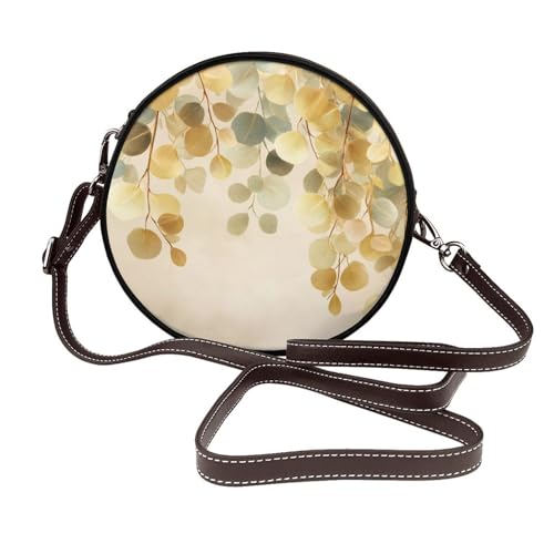 Sac à bandoulière rond en cuir végétalien et motif Eucalyptus chic