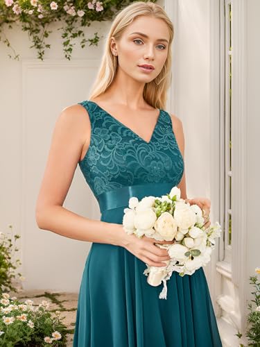 Image of Ever-Pretty Women's Spring V Neck Lace Chiffon A Line Prom Dresses Semi Formal Cocktail Wedding Guest Dress 0207