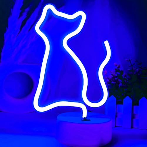 Image of Cat Neon Sign Cat Neon Light for Bedroom, LED Neon Cat Sign Neon Cat Lights Cat LED Sign Blue Neon Sign, USB /Battery Operated Cat Shape Neon Lamp, Cat Decor Cat Room Decor Cat Gifts Christmas