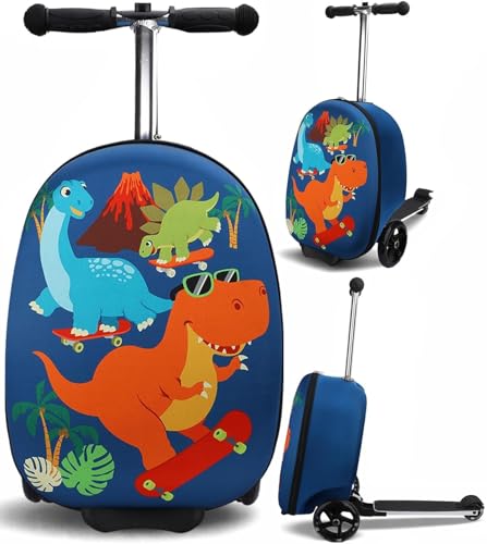 emissary Kids Luggage with Wheels, Hardside Toddler Carry On Suitcase Set, Lightweight Rolling Travel Bag for Boys and Girls, Airline Approved Travel Gifts - Blue Scooter
