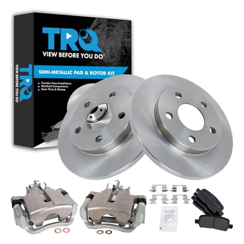 Image of TRQ Rear Brake Pad and Rotor Set Semi Metallic Solid Rotors Calipers Compatible with 2004 Pontiac Grand Prix