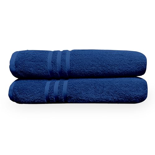 Image of Divine Casa 100% Cotton Bath Towel Set of 2, 550 GSM Ultra Soft Highly Absorbent Thick Towels, Large 75 x 150 cm, Blue