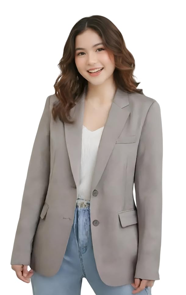 Women Cotton Blend Solid Single Breasted Blazer with Notched Lapel | Full Sleeves, Button Closure, Regular Fit Formal Blazer for Womens & Girls | Lightweight & Breathable Fabric (Grey)_140-image-40