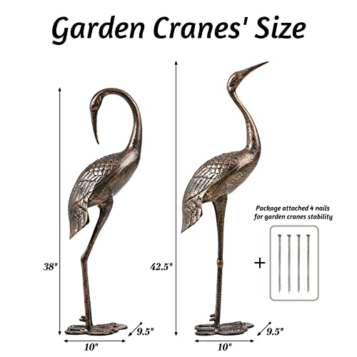 Luccalily Garden Crane Statue For Outdoor, Garden Cast Aluminum Sand Hill Crane Sculpture Dust Weather Resistant Set Of 2, Antique Bronze (Bronze) #TOP5