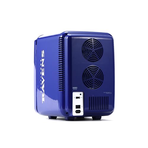 Image of Ukonic NFL Baltimore Ravens 15-Can Mini Fridge 10L - AC /DC Powered, Official Team Colors & Logo, Portable Cooler for Tailgates, Home, Office, or Car