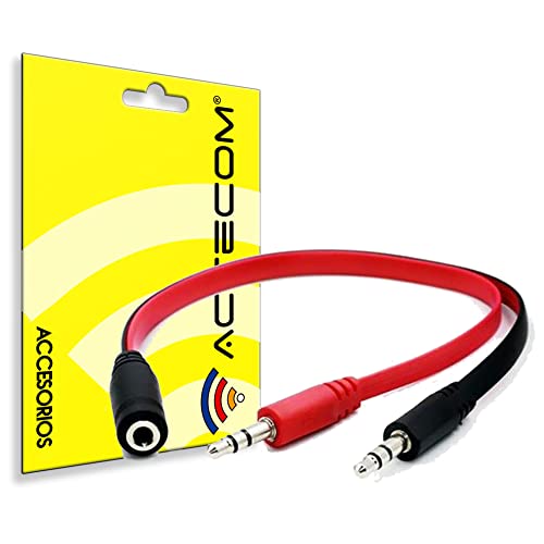 actecom® Cable Divisor 3.5mm TRRS a 2x AUX TRS Splitter de Audio y Micrófono para Auriculares - Rojo