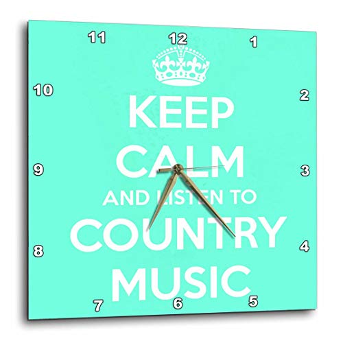 3D Rose 3dRose Keep Calm and Listen to Country Music. Turquoise and White. -Wall Clock, 10-inch (DPP_173403_1)