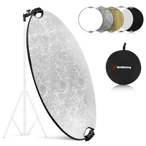 WELLMAKING 32 Inch (80cm) Reflector Photography, Collapsible Light Reflector with Bag & tilt Adapter, 5 in 1 Handle Reflector for Studio & Outdoor Lighting -Translucent, Silver, Gold, White and Black