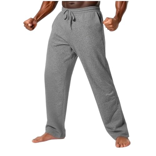 Xiaojmake Men's Cotton Yoga Sweatpants Drawstring Athletic Lounge Pants Open Bottom Joggers Casual Jersey Pants with Pockets