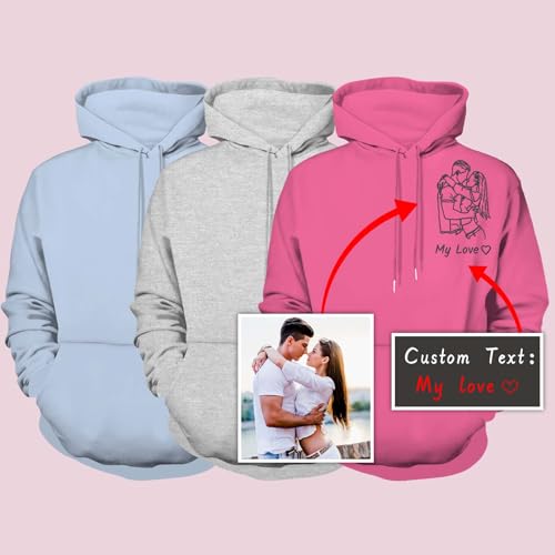 Xiuyours Hoodie Personalisiert mit Foto Bild Namen Kapuzenpullover Hoody mit Kapuze für Herren Damen Geburtstag Weihnachten Fotogeschenk, S~5XL