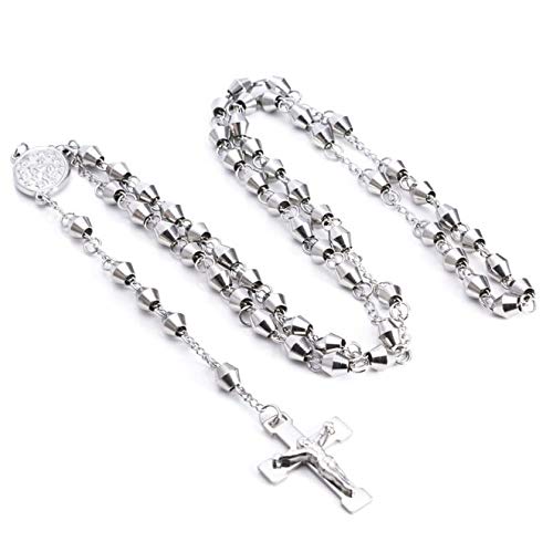 Chapelet catholique et collier croix argenté pour homme et femme