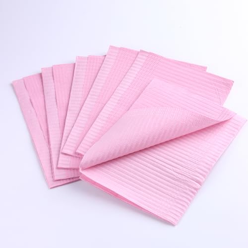 SUTOKAKA 50Pcs Disposable Nail Art Table Mat, Pink Foldable Wood Pulp Paper Table Towels for Acrylic Nail Practice, 3 Ply Waterproof Clean Pads Nail Table Cover Supplies for Salon Manicure