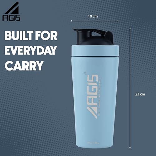 Image of AGIS Steel Shaker Stainless Steel 700ml Leakproof Shaker Bottle with Measurement Marking, Perfect for Fitness Enthusiast & Athletes, Ideal for Mixing Protein Shakes & Pre-Workout Formula (Blue)