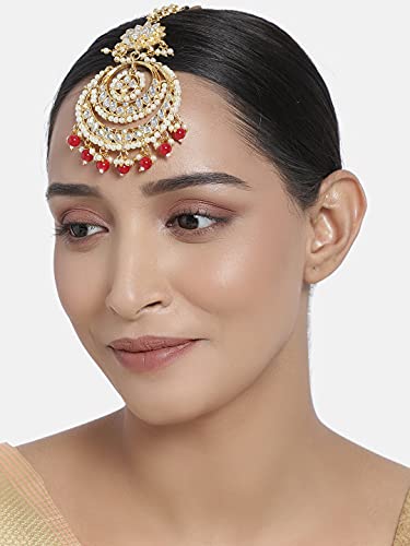 Image of I Jewels 18K Gold Plated Traditional Kundan Studded with Pearls Maang Tikka for Women /Girls