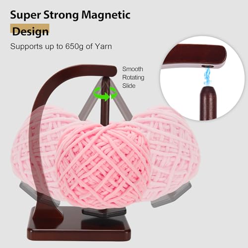 Image of Yarn Holder for Crocheting and Knitting - Magnetic Wooden Yarn Holder Spinner, Ideal for Crochet Accessories, Knitting Accessories, Cool Gifts for Crocheters and Knitting Lovers （Burgundy）