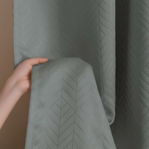 Image of HOMEMONDE 100% True Blackout Curtains 9 Feet Long Door - Single Piece Curtain, Embossed Panels Light Block Thermal Insulated & Noise Reducing Top Style Rod Pocket Curtains (Grey, 108Inch)