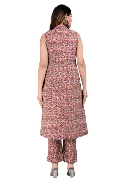 Image of Cotton Printed Front Slit Kurta with Palazzo Set for Women
