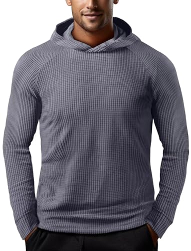 Zengjo Waffle Knit Hoodie Pullover for Men(Grey,M)