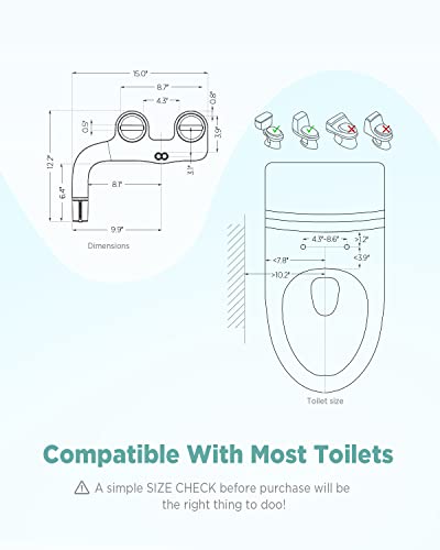 Ciays CIBA04-1 Bidet Attachment For Toilet Ultra-Slim Bidet Sprayer With Pressure Controls Non-Electric Dual Nozzles For Feminine/Posterior Wash thumb #4