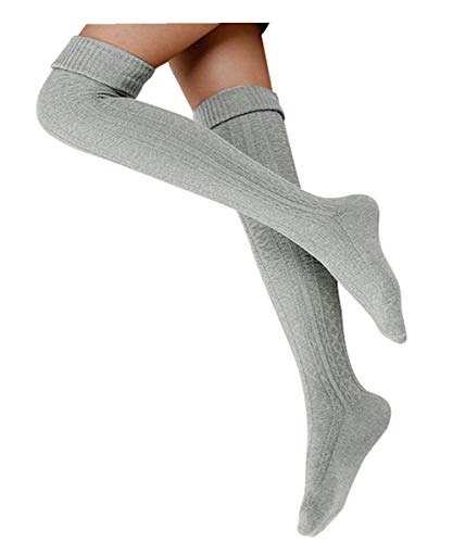 Fletion u0096 Calcetines de invierno para mujer, cálidos, largos, cubre botas, paquete único gris claro Talla única