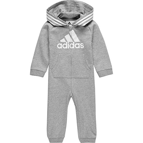 Image of adidas Baby Long Sleeve Hoodie Jumpsuit One-Piece Footless Romper
