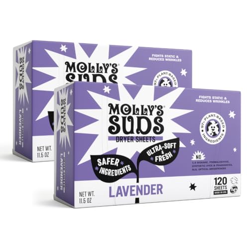 Molly's Suds Fabric Softener Dryer Sheets for Sensitive Skin | Plant-Based Static Reducer,...