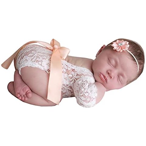 Zebbyee Baby Fotoshooting Kostüme, Neugeborenen Fotografie Requisiten,Baby Backless Spitze Strampler Baby fotografie zubehör Cover