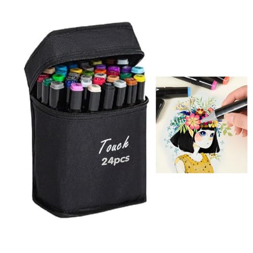 Caneta Marcador Permanente 24 Cores Estojo Ponta Dupla Desenho Pintura Arte Trabalho Escola Estudante