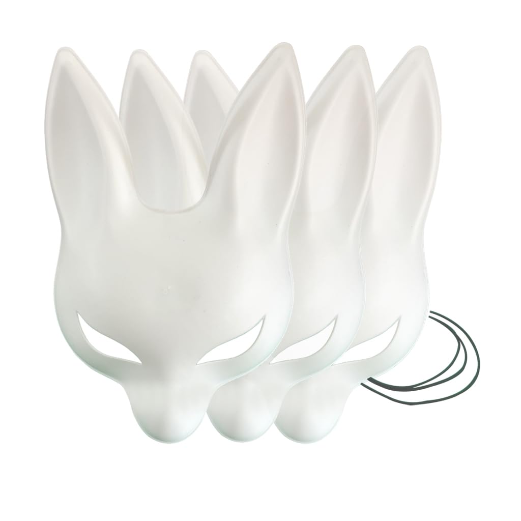 YangYong White Blank Plain DIY Kitsune Mask Bases, Solid Lightweight Paintable Plastic Masks Pack of 3 (B)