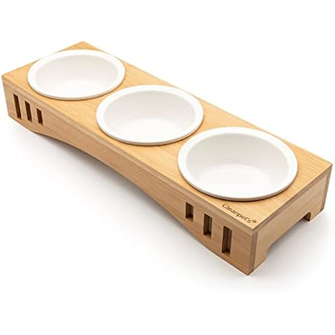 Cleanpet's Futterstation für Hunde, Hundennapf erhöht, Futternapf, Fressnapf aus Keramik Bambus Holz Cover