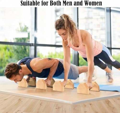 Image of Wooden Push Up Bars for Home Workout, Non-Slip Parallettes Push Up Stand for Strength Training, Calisthenics.