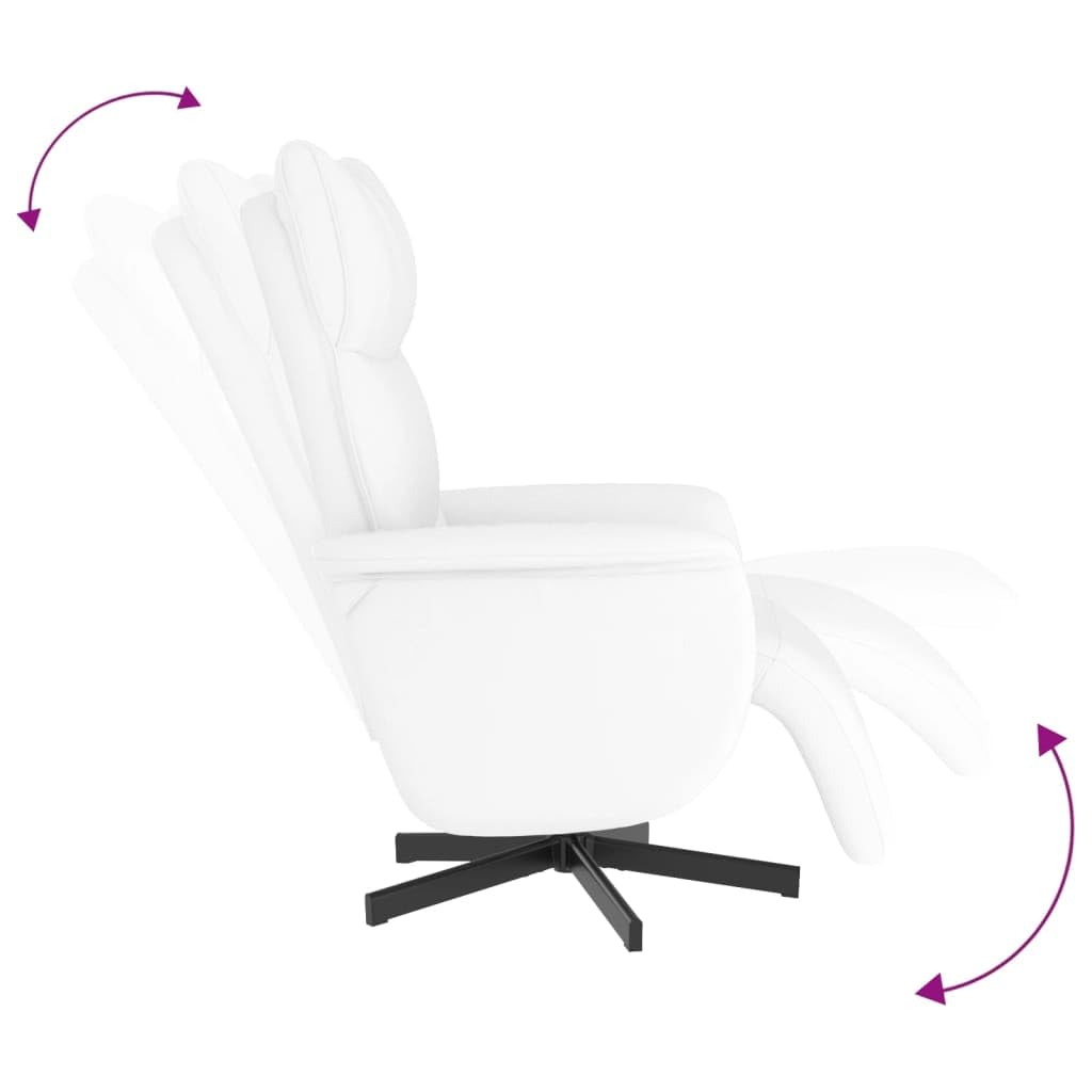 Fotel relaksacyjny biały z podnóżkiem i obiciem ze sztucznej skóry, obracany o 360 stopni, regulowane oparcie i funkcja leżenia, tapicerowane podłokietnikami, ergonomiczny, do salonu, biura