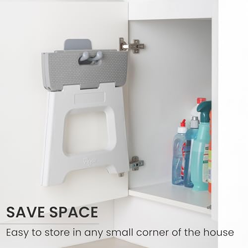 Image of Vigar Compact Foldable Step Stool, 12-1 /2-Inch, Gray | For Adults Up to 330 Pound, Lightweight, Non-Slip Folding Design, Compact Step Stool, Space-Saving Household Use