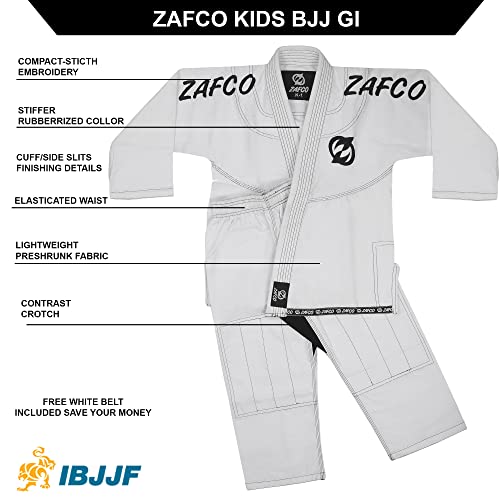 Zafco Sports Brazilian Jiu Jitsu, Kids Jiu Jitsu Gi Children Bjj Gi Grappling Kimonos Lightweight White Belt thumb #2