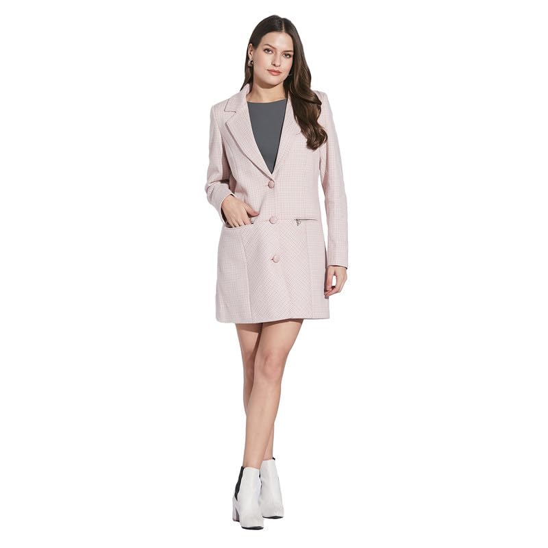 latin quarters Women Pink Shirt Collar Full Sleeve Check Coat-picture-11